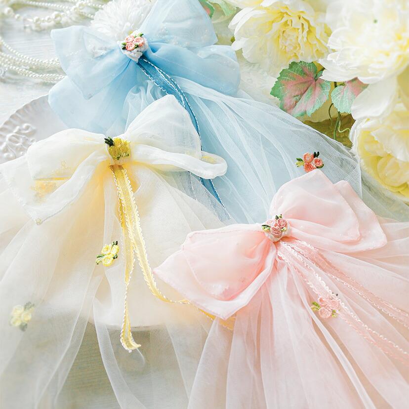 ヘアアクセサリー ふわふわチュールリボンクリップ 送料無料 キッズ ジュニア 髪飾り オーガンジー [YUP12] キャサリンコテージ | Catherine Cottage | 10