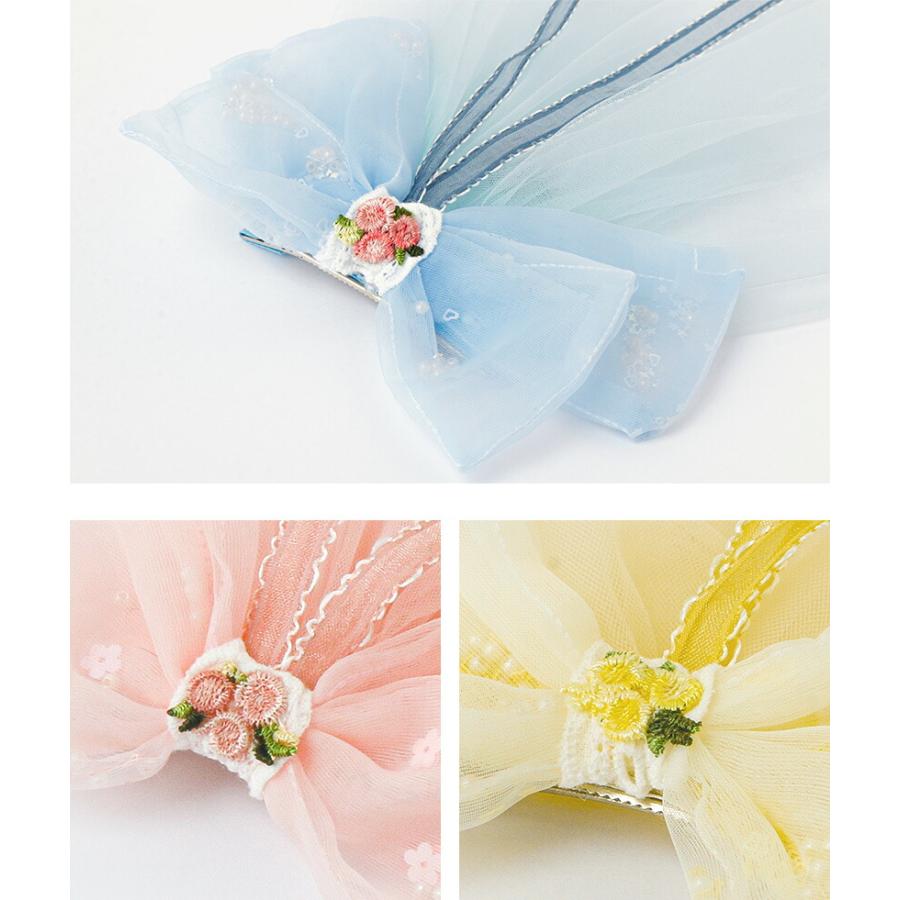 ヘアアクセサリー ふわふわチュールリボンクリップ 送料無料 キッズ ジュニア 髪飾り オーガンジー [YUP12] キャサリンコテージ | Catherine Cottage | 12