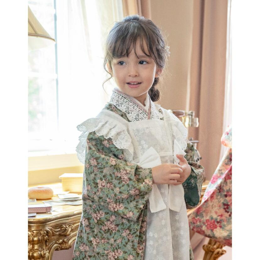 ワンピース 子供服 着物 後ろファスナーで着る！ アンティークエプロン  
