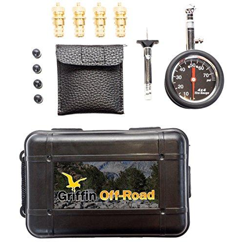 Griffin Offroad Tire Deflator Kit 80 psiゲージ、4バルブキャップ、タイヤトレッド深さゲージ自動調節