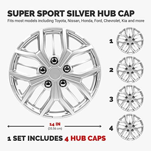 良質 Pilot Automotive WH 142 -14 S 14インチSupersport Silver Universal Hub Wheel Cover -4 piece Set for Carほとんどの車にフィット