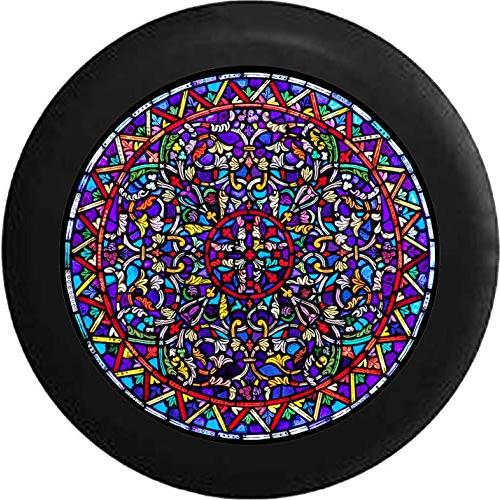 キャップサプライステンドグラス複雑な多色模様チャーチ窓スペアタイヤカバー255/75 R 17サイズ32インチ B086897Z2B