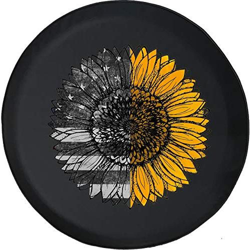 日本王者 Vintage American Flag Sunflower Tire Cover for Girls (ヴィンテージ米国旗サンフラワータイヤカバー)