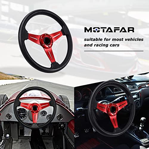 正規取扱店舗 MOTAFAR Universal Racingステアリングホイール13.6インチ6ボルトグリップビニールレザーホーンボタン付深皿Race/Rally/Mo
