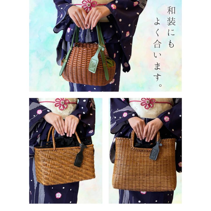 かごバッグ 本革 ラタン 和装 巾着 浴衣 ハンドバッグ トート 大人