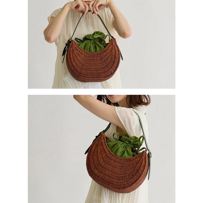 【美品】ambidex アンビデックス カウレザー ショルダーバッグ 籠 篭 茶 在庫一掃SALE】かごバッグ 本革 ラタン ワンショルダー 肩掛け 巾着