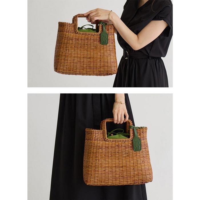 ラタン ハンドバッグ ブラウン 在庫一掃SALE】かごバッグ 本革 ラタン 巾着 和装 ハンドバッグ トート
