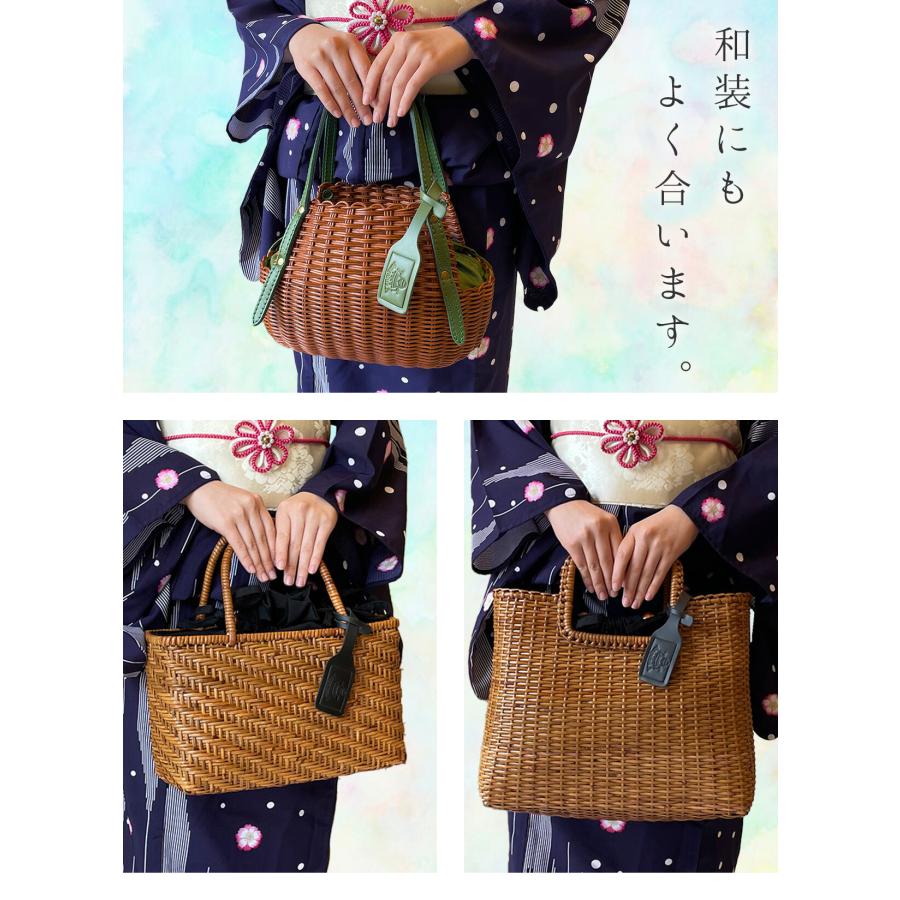 かごバッグ 本革 ラタン 和装 巾着 浴衣 ハンドバッグ トート 大人 Angelus.A アンジェラスエー 26001 軽い 上品 可愛い シンプル 夏 母の日の画像