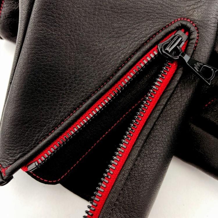 Causseレザー ブラック 手袋 チェーン付き CACAZAN TAKA-065 BLACK（RED）ブラック×レッドステッチ