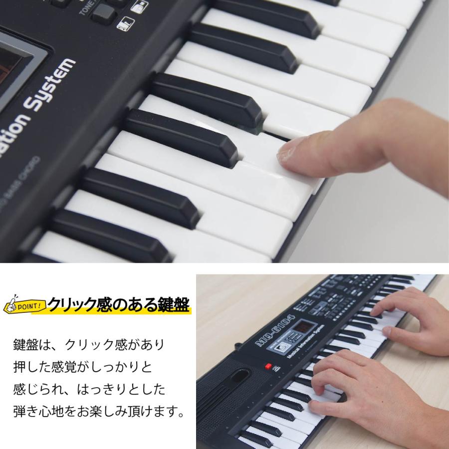 キーボード 電子ピアノ ミニ コンパクト ポータブル 軽量 61鍵盤 デジタル マイク 楽器 譜面台 プレゼント 初心者 入門 電池 レッスン 練習｜cavatina｜04