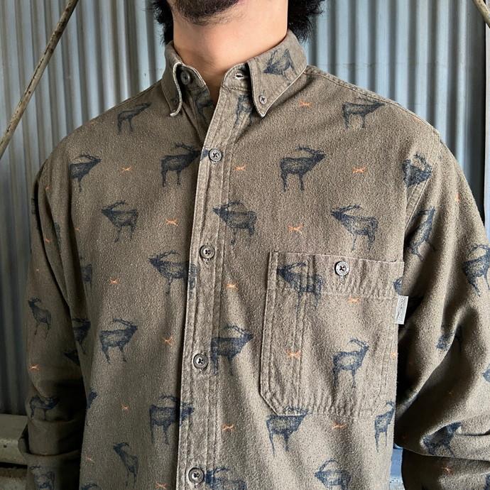 WOOLRICH ウールリッチ 総柄 オールプリント アニマル 鹿 シカ  シャモアクロスシャツ 長袖シャツ メンズM｜caveused｜03