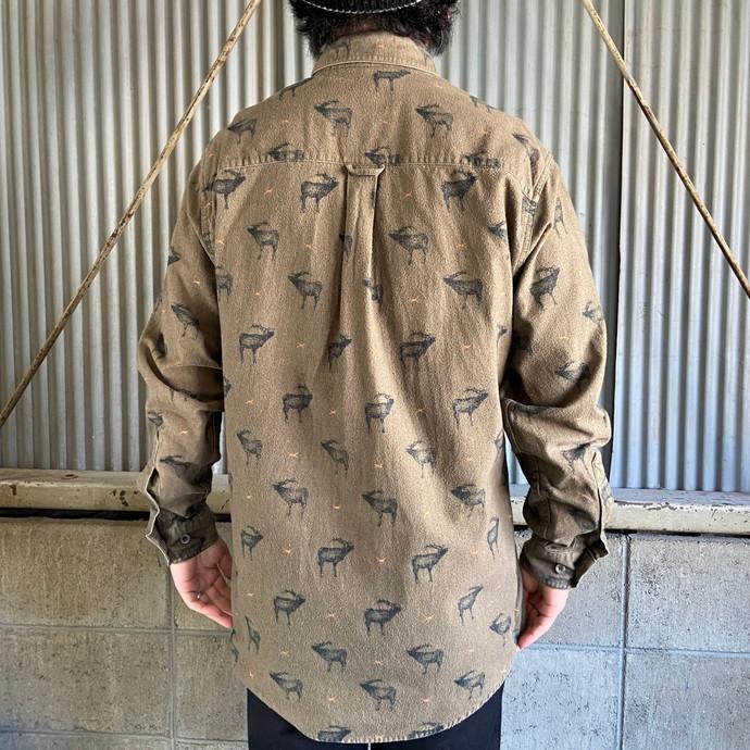 WOOLRICH ウールリッチ 総柄 オールプリント アニマル 鹿 シカ  シャモアクロスシャツ 長袖シャツ メンズM｜caveused｜07