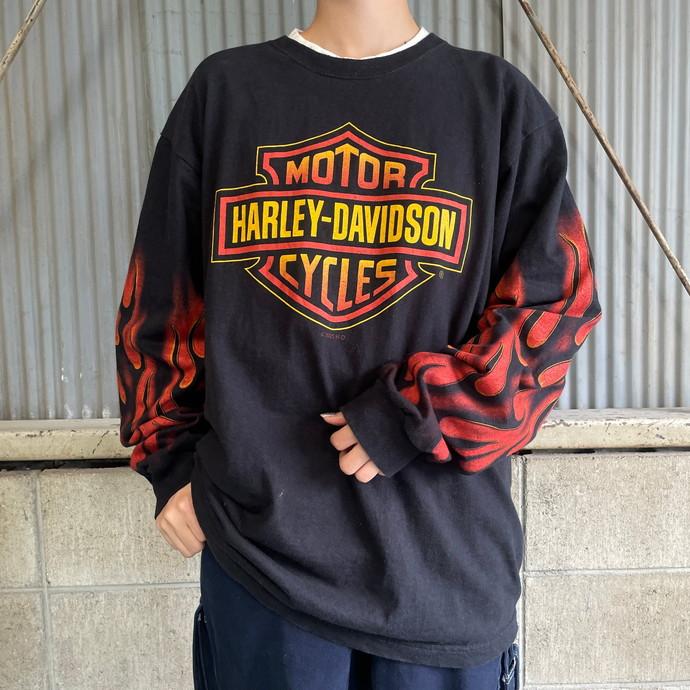 00年代 Harley-Davidson ハーレーダビッドソン ファイヤー フロントロゴ 両面プリント ロングTシャツ メンズL  :c230411029:cave 古着屋 - 通販 - Yahoo!ショッピング