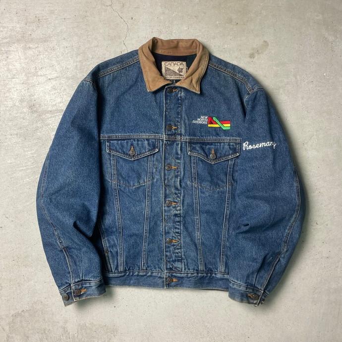 90年 CANADA SPORTS WEAR デニムジャケット レザー襟 フリースライナー メンズL相当 c240131208cave 古着屋 通販 Yahoo!ショッピング