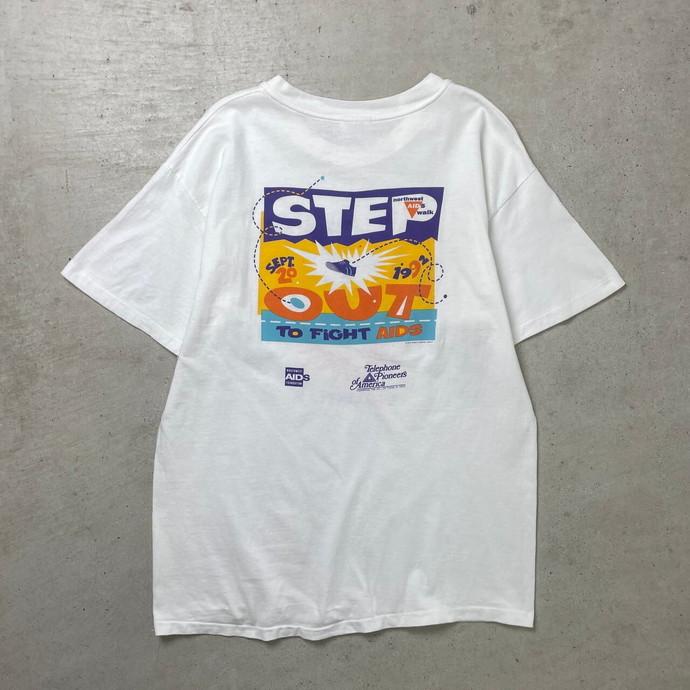 90年代 USA製 STEP OUT TO FIGHT AIDS 1992 ボランティア団体 プリントTシャツ メンズL｜caveused｜05