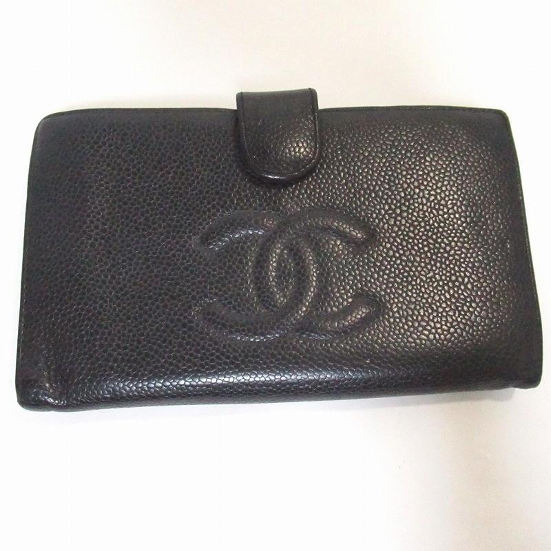 CHANEL シャネル がま口 二つ折り長財布 ココマーク キャビアスキン