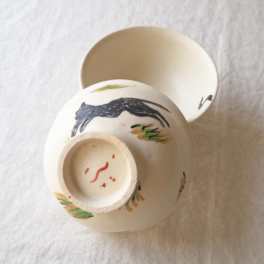 お茶碗 小さめ 黒猫 子供用 手作り φ11cm 作家 お茶わん 廣川みのり