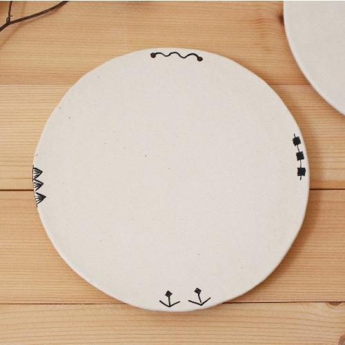 絵付 丸皿 白 フラットプレート 21cm 大皿 食器 陶器 廣川みのり : さ 
