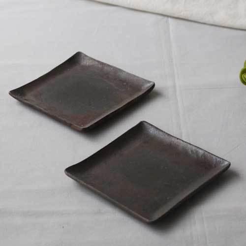 黒釉米粒形台皿(五枚組) 未使用 新品同様 和食器 メ200-128 黒窯変ホタモチ8.5変形皿 信楽焼 黒窯変櫛目