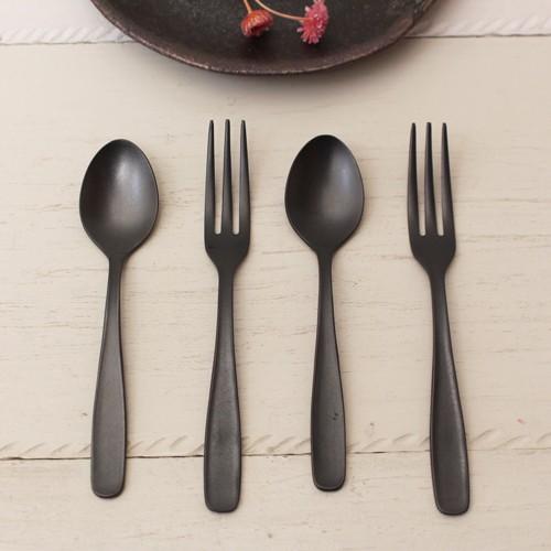 黒マット ティースプーン11.6cm ヒメフォーク12.5cm 日本製 ステンレス おしゃれ の商品画像