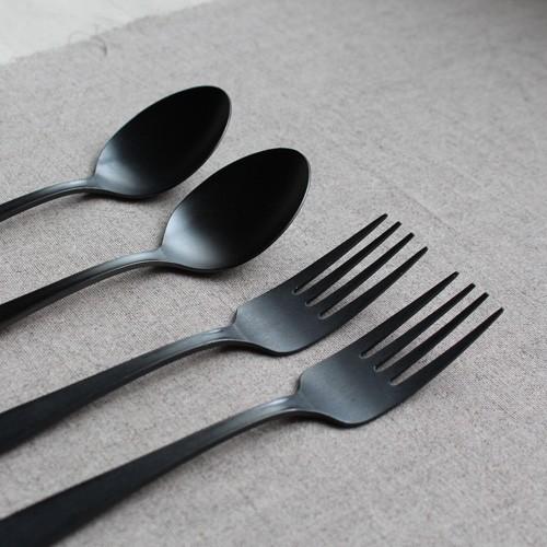 黒マット デザートスプーン17cm デザートフォーク18cm カレースプーン ステンレス 日本製 おしゃれ |  | 02