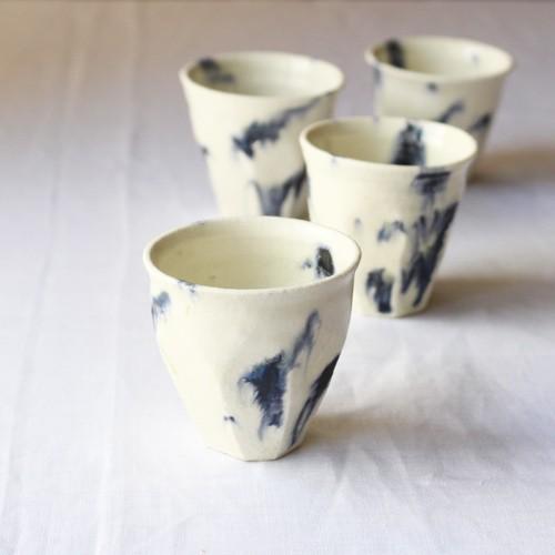 墨流し ぐい呑 お猪口 丸み 廣川みのり 酒器 陶器 かっこいい 涼やか アート | 