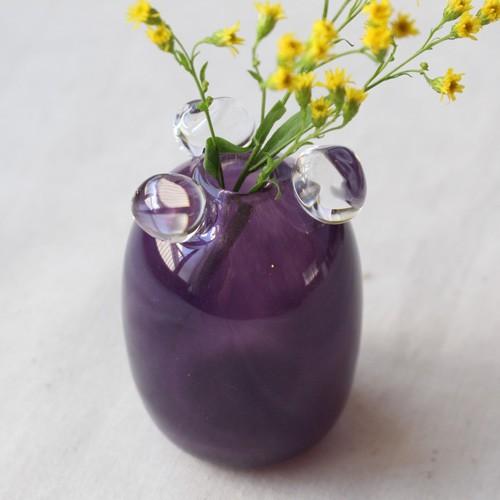 一輪挿し 手作り 花器 透明 つぶつぶ 紫 丸型 吹きガラス 花瓶 tonari |  | 01