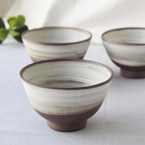 焼締 お茶碗 白化粧 丹波焼 塗り分け 和食器 陶器 素朴 ほっこり : さ