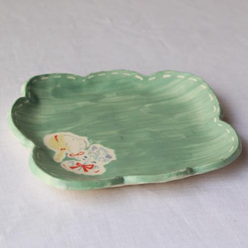 もくもくお皿 グリーン 手作り 陶器 かわいい kikomimi 横顔女の子とお花 |  | 02