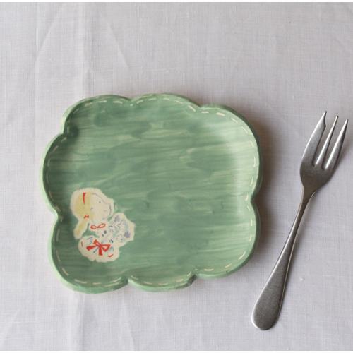 もくもくお皿 グリーン 手作り 陶器 かわいい kikomimi 横顔女の子とお花 |  | 06