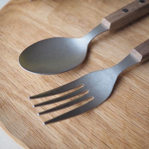 木製ハンドル カトラリー デザートスプーン18cm デザートフォーク18.5