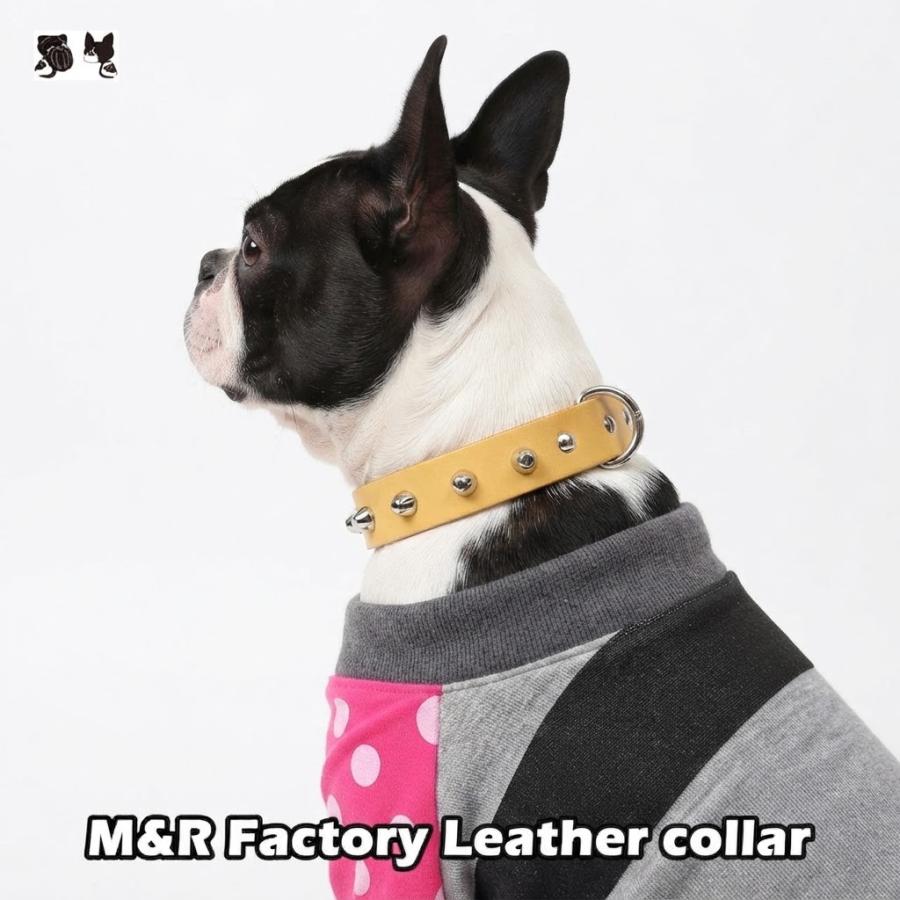 人気スタッズ・革首輪・サイズオーダー可能　M&R Factoryヌメ革イエロー革首輪mr0106 #ボストンテリア　#フレンチブルドッグ　#パグ　#ブヒ | 