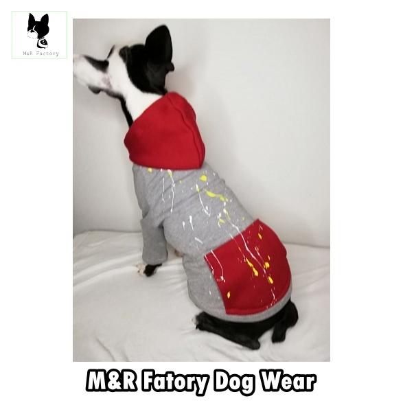 生地再入荷・犬服オリジナル・ペイント加工グレー裏毛・レッドフード 
