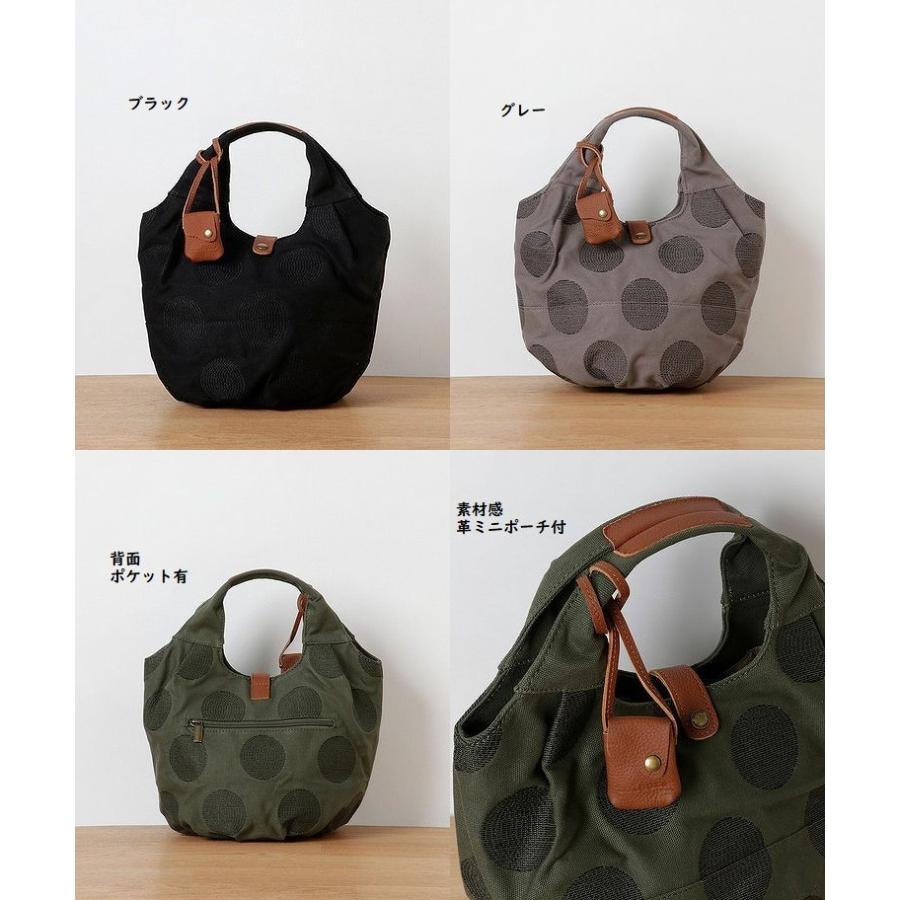 toleur・トーラ・刺繍ドット柄キャンバス＊レザーミニトートバッグ 