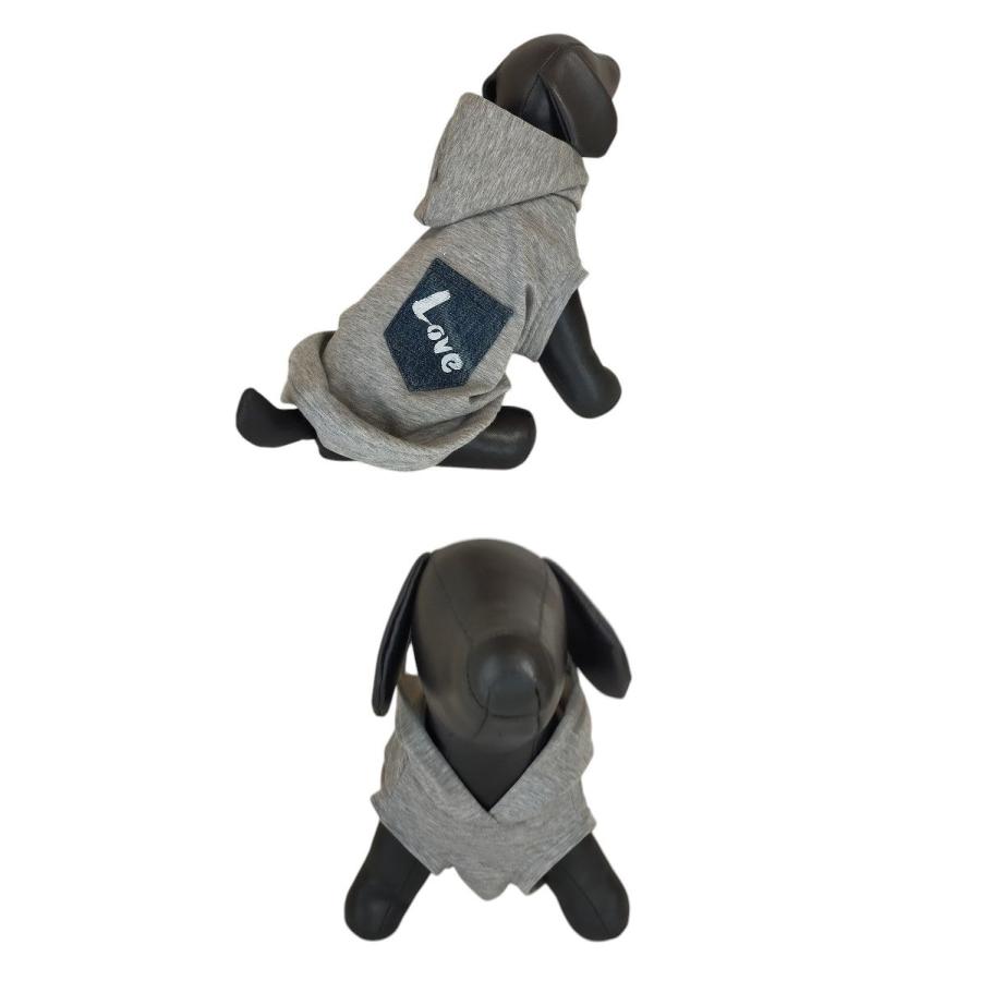 オンライン限定・犬服オリジナル グレー地フード付・デニムミニ