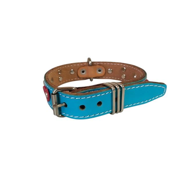 幅広い犬種に人気・M&R Factory（新）ターコイズブルー・革製シロ・ハートスタッズ首輪25002　#首輪　#ボストンテリア　#フレンチブルドッグ |  | 02
