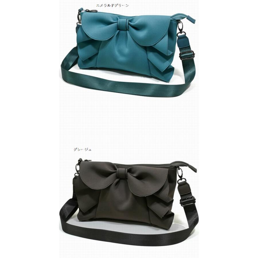 大きいリボンが可愛い・柔らか素材　ネオプレン リボン ショルダー バッグ 389B　#バッグ #レディースバッグ #ショルダーバッグ #ポシェット　#スマホ |  | 04