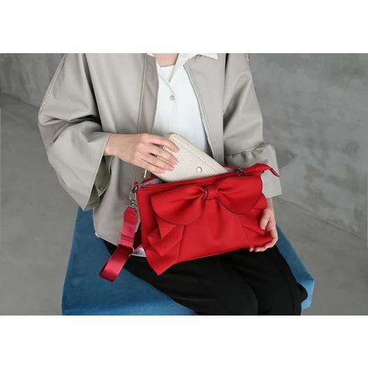 大きいリボンが可愛い・柔らか素材　ネオプレン リボン ショルダー バッグ 389B　#バッグ #レディースバッグ #ショルダーバッグ #ポシェット　#スマホ |  | 06