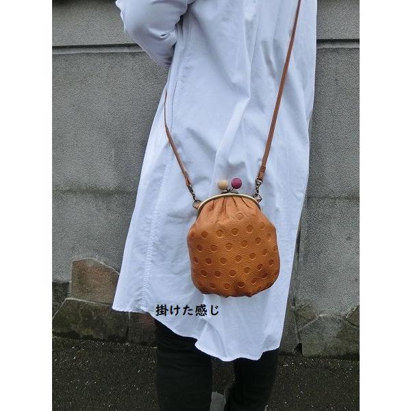 みいよ様 /ポンピア ブラウン/木玉がま口ショルダー本革チョコ仕立て