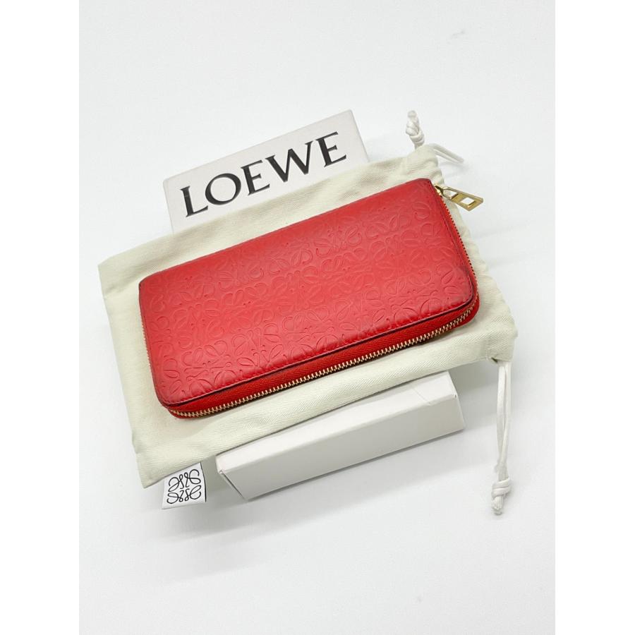 人気デザイン ✨️ LOEWE リピートアナグラム ラウンドジップ長財布 赤 LOEWE ロエベ リピートアナグラム ラウンドファスナー長財布 - レッド