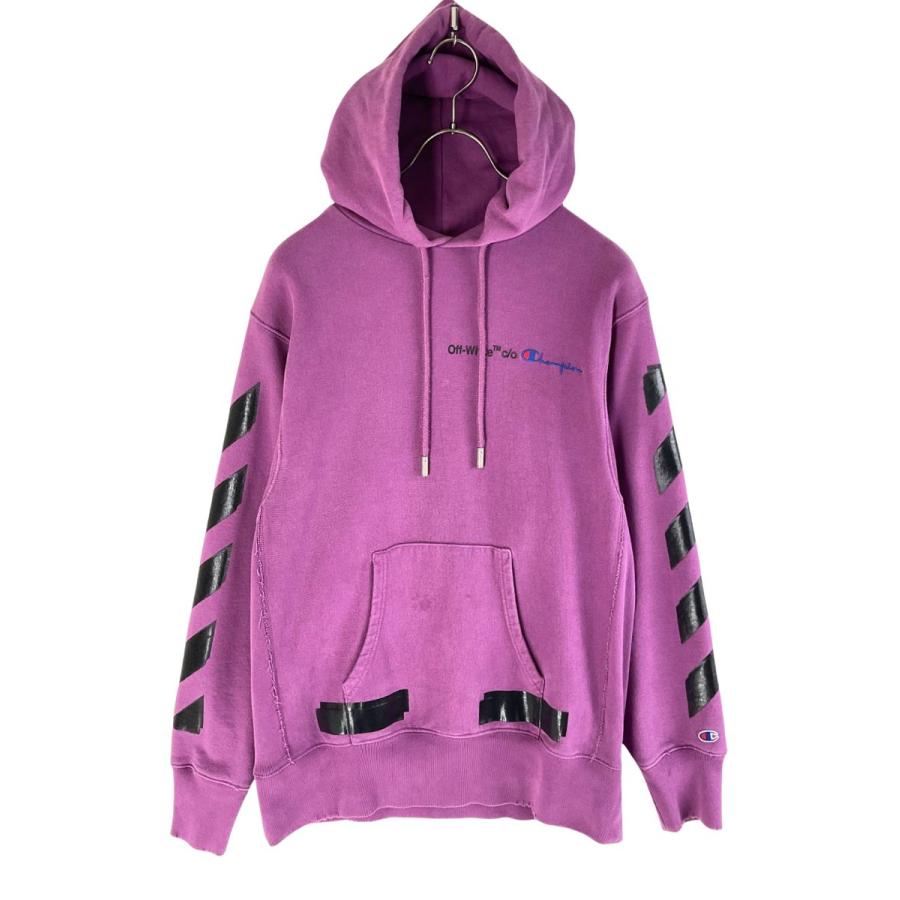 o-white オフホワイト × Champion コラボパーカー L パープル 
