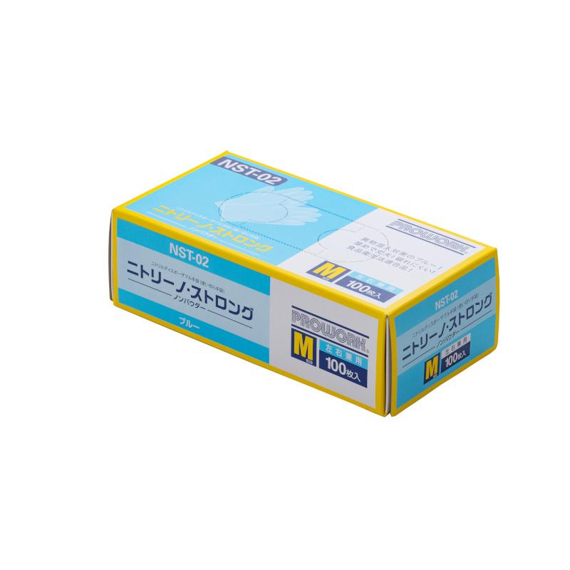 プロワーク　ニトリーノストロング　ブルー　100枚入り　NST-02　ニトリル　24cm　厚手　耐油　食品衛生法適合品　調理　掃除　軽作業　左右兼用　 | 