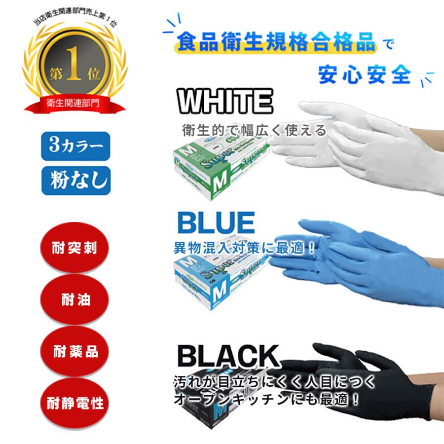 Fujiニトリル手袋　青色 まとめ買い フジ スーパーニトリルグローブ 青 M 100枚入 粉なし 食品