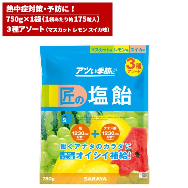 サラヤ SARAYA 匠の塩飴 3種アソート味 マスカット・レモン・スイカ 750g 27860 | SARAYA