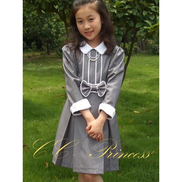 『白の衿とレースが上品な グレーのワンピースドレス（GD-103）』　女の子、 フォーマル、 ワンピース、 スーツ 【CC-Princess】｜cc-princess