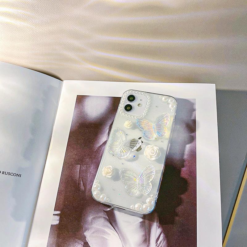 スマホケース iPhone 蝶々 クリア ハードタイプ ラメ オーロラ iPhone13 iPhone14 iPhone15 iPhone16 アイフォン バタフライ キラキラ ホワイト 透明 おしゃれ |  | 04