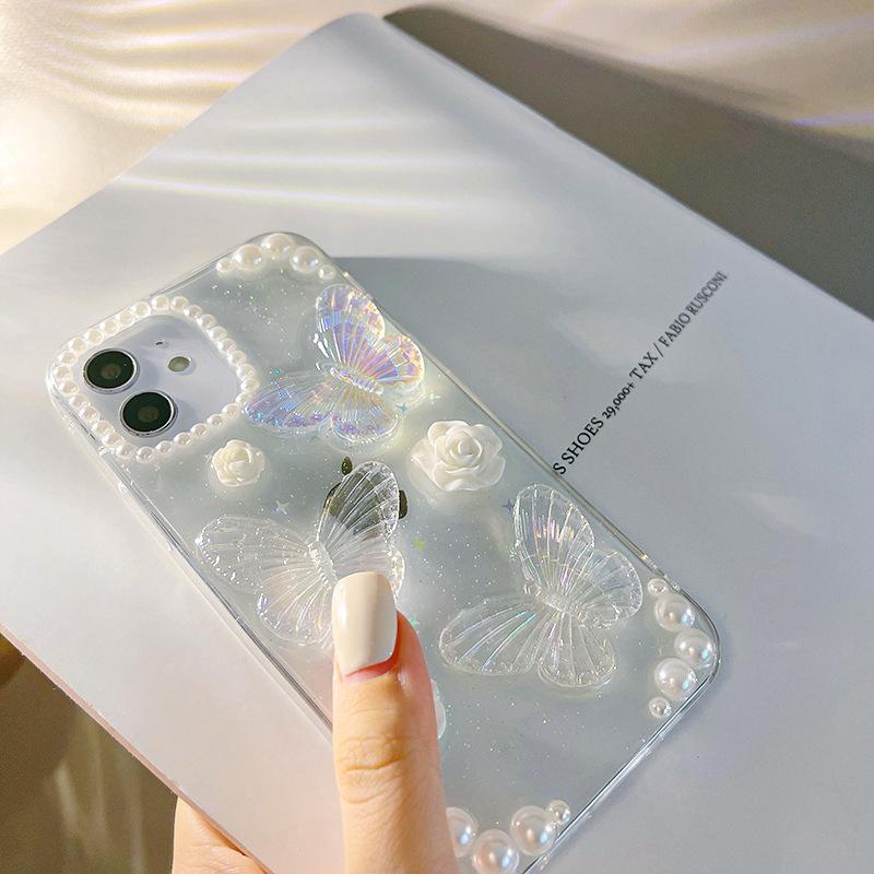 スマホケース iPhone 蝶々 クリア ハードタイプ ラメ オーロラ iPhone13 iPhone14 iPhone15 iPhone16 アイフォン バタフライ キラキラ ホワイト 透明 おしゃれ |  | 03