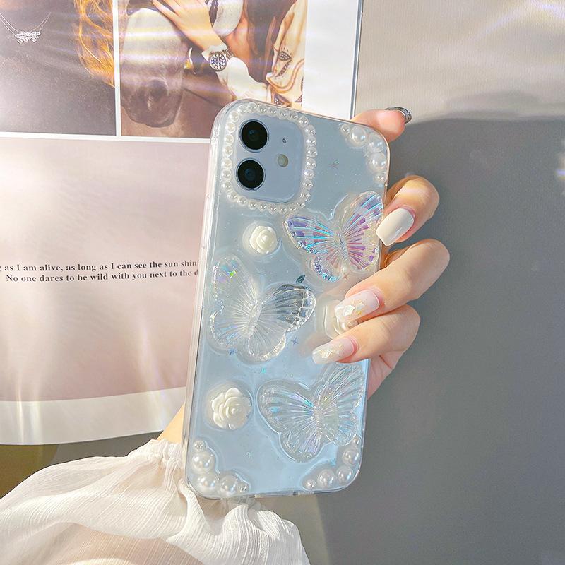 スマホケース iPhone 蝶々 クリア ハードタイプ ラメ オーロラ iPhone13 iPhone14 iPhone15 iPhone16 アイフォン バタフライ キラキラ ホワイト 透明 おしゃれ |  | 01