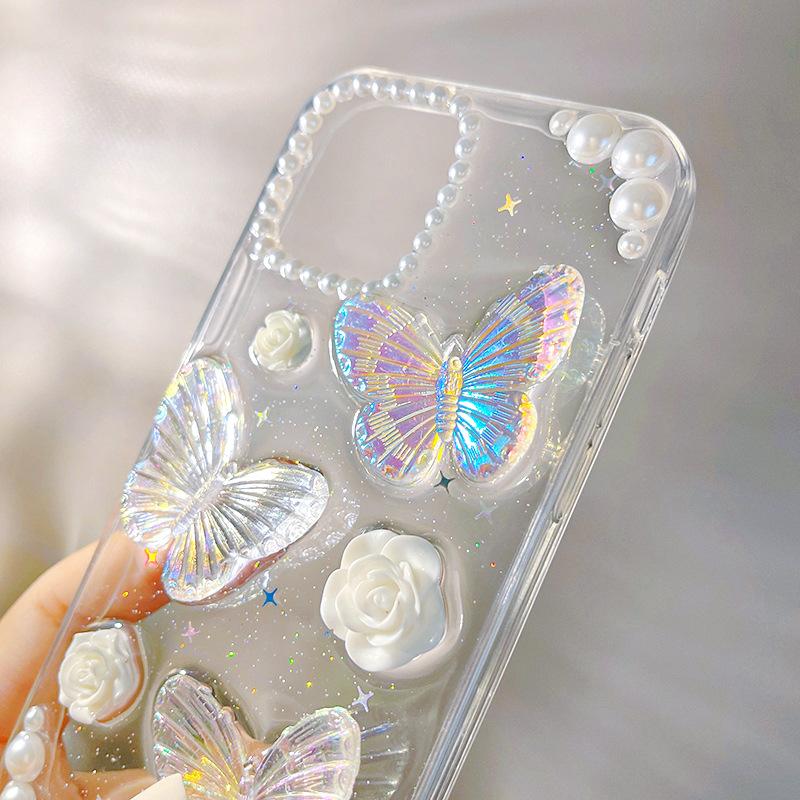 スマホケース iPhone 蝶々 クリア ハードタイプ ラメ オーロラ