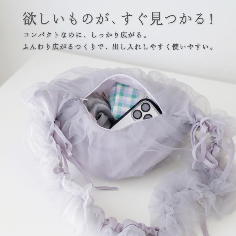 バッグ ショルダーバッグ  フリル チュールバッグ レディース 韓国 くしゅくしゅ レース 軽量 バレエ ブラック ホワイト グレー ピンク 黒 白 |  | 14